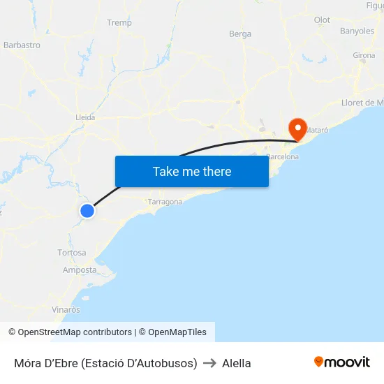 Móra D’Ebre (Estació D’Autobusos) to Alella map
