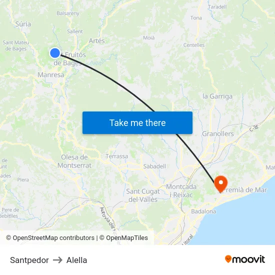 Santpedor to Alella map