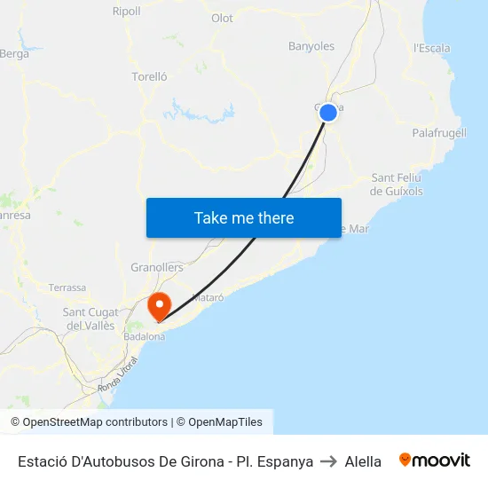 Estació D'Autobusos De Girona - Pl. Espanya to Alella map