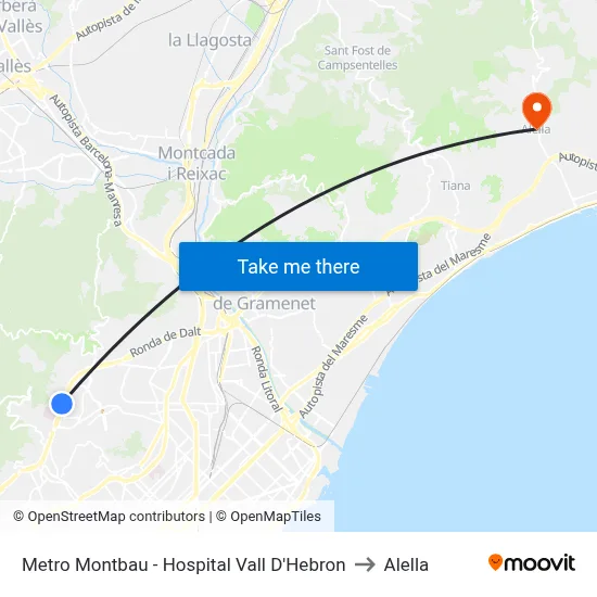 Metro Montbau - Hospital Vall D'Hebron to Alella map
