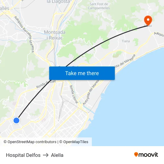 Hospital Delfos to Alella map
