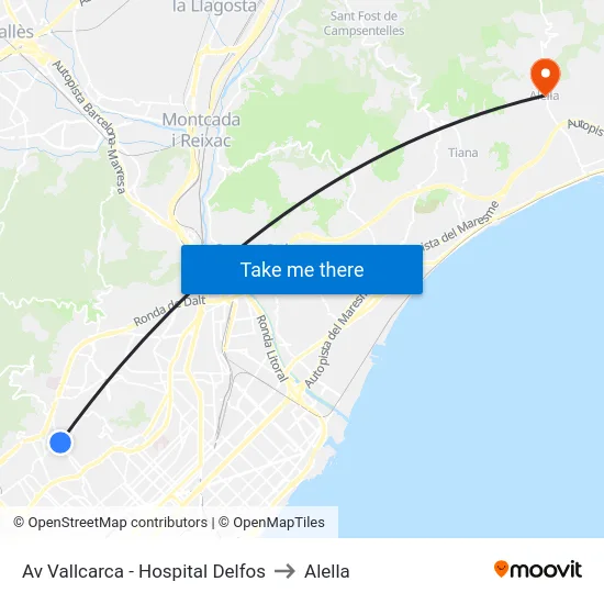 Av Vallcarca - Hospital Delfos to Alella map