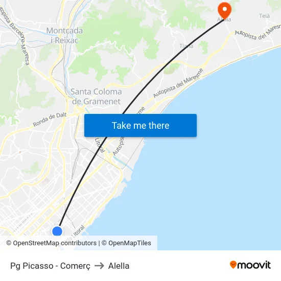 Pg Picasso - Comerç to Alella map