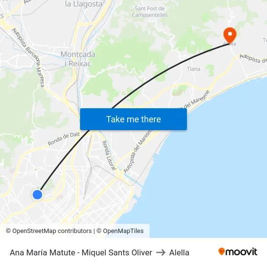 Ana María Matute - Miquel Sants Oliver to Alella map