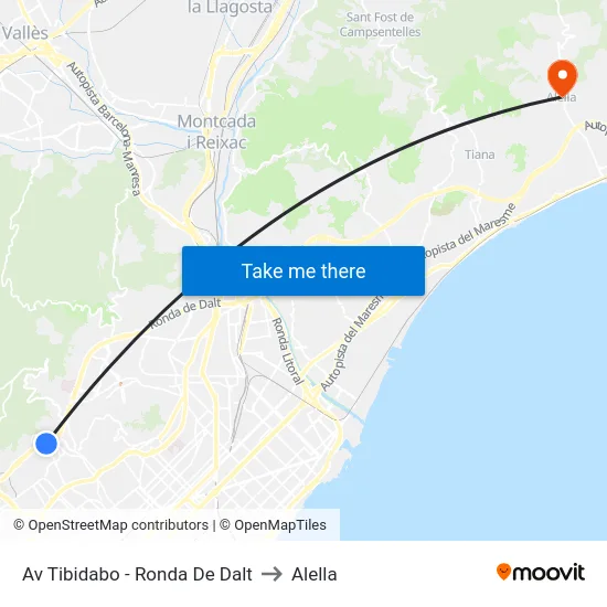 Av Tibidabo - Ronda De Dalt to Alella map