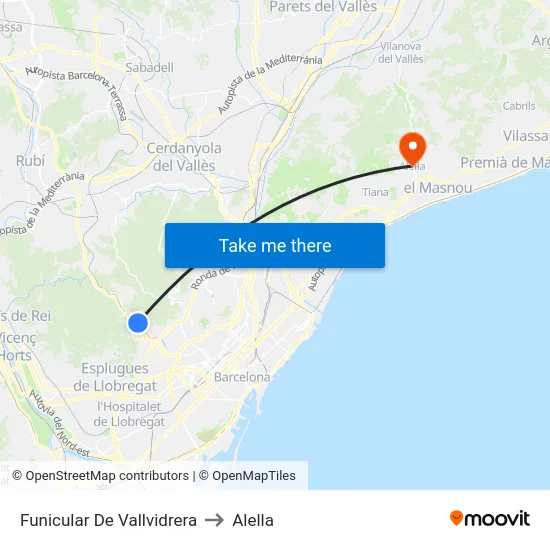 Funicular De Vallvidrera to Alella map
