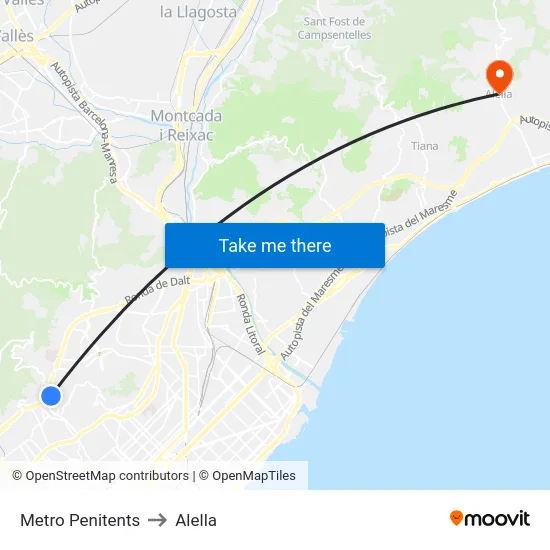 Metro Penitents to Alella map