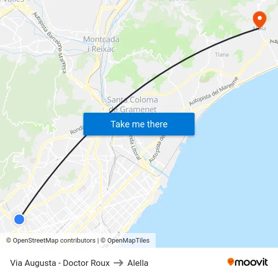 Via Augusta - Doctor Roux to Alella map