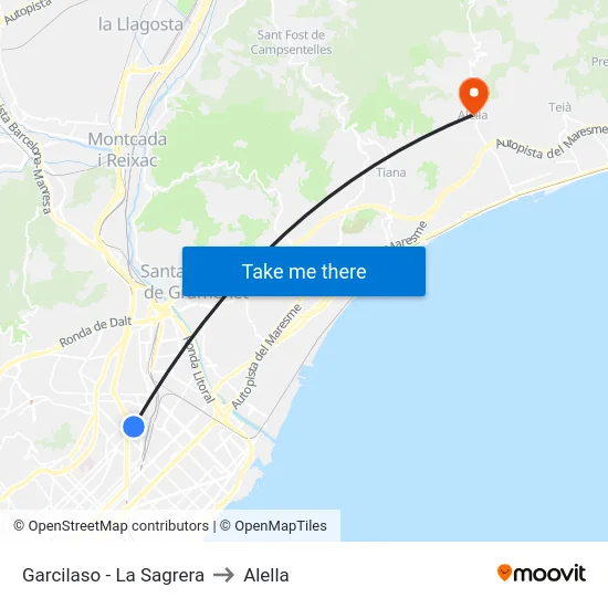 Garcilaso - La Sagrera to Alella map
