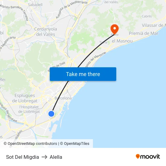 Sot Del Migdia to Alella map