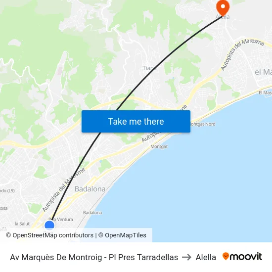 Av Marquès De Montroig - Pl Pres Tarradellas to Alella map