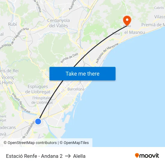 Estació Renfe - Andana 2 to Alella map