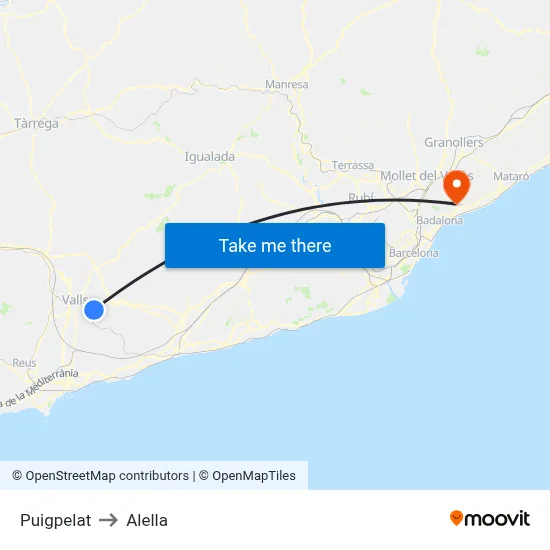 Puigpelat to Alella map