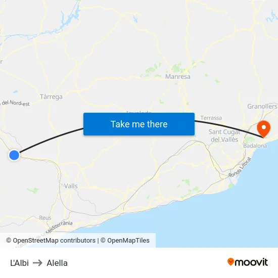 L'Albi to Alella map