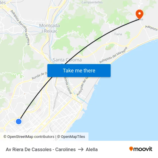 Av Riera De Cassoles - Carolines to Alella map