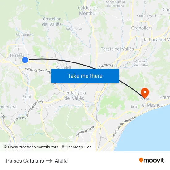 Paísos Catalans to Alella map