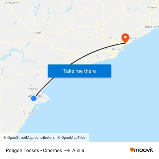Polígon Tosses - Cinemes to Alella map