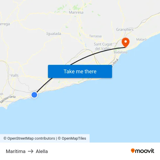 Marítima to Alella map