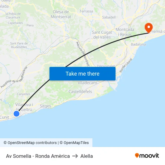 Av Somella - Ronda Amèrica to Alella map