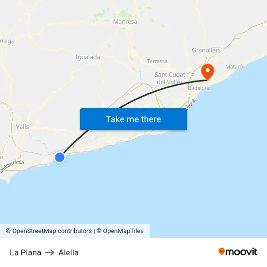 La Plana to Alella map