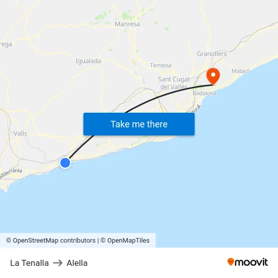 La Tenalla to Alella map