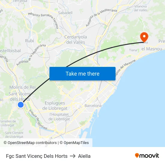 Fgc Sant Vicenç Dels Horts to Alella map