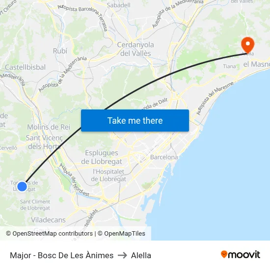 Major - Bosc De Les Ànimes to Alella map