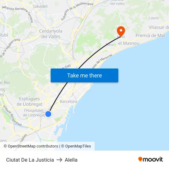 Ciutat De La Justícia to Alella map