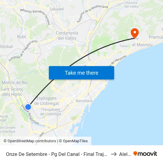 Onze De Setembre - Pg Del Canal - Final Trajecte to Alella map