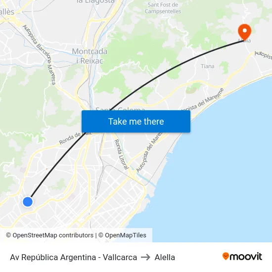 Av República Argentina - Vallcarca to Alella map
