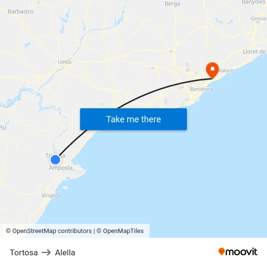 Tortosa to Alella map