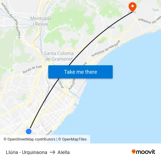 Llúria - Urquinaona to Alella map