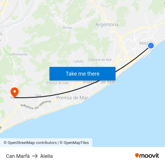 Can Marfà to Alella map