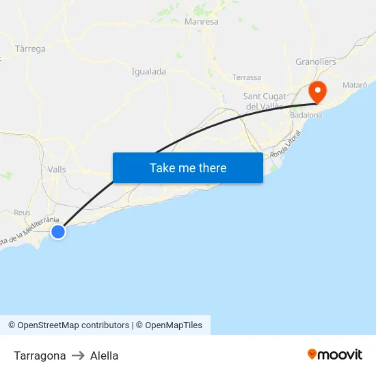 Tarragona to Alella map