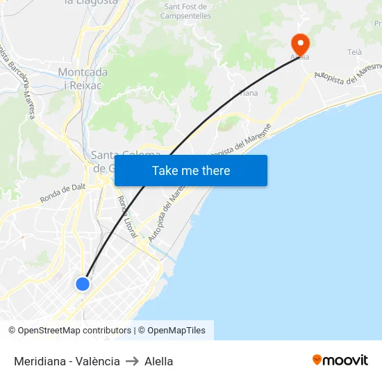 Meridiana - València to Alella map