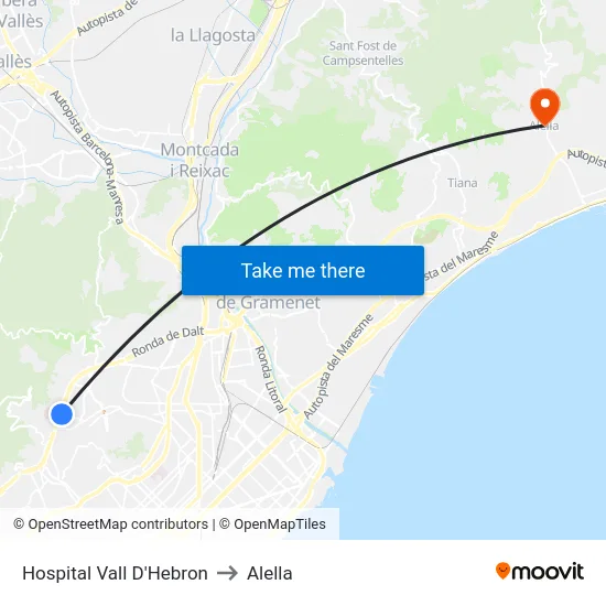 Hospital Vall D'Hebron to Alella map