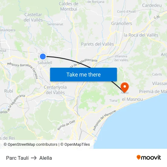 Parc Taulí to Alella map