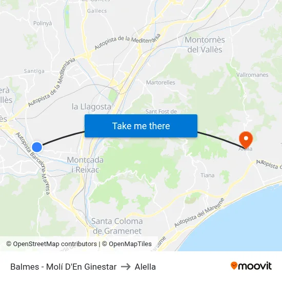 Balmes - Molí D'En Ginestar to Alella map