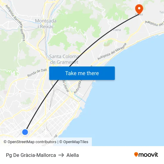Pg De Gràcia-Mallorca to Alella map