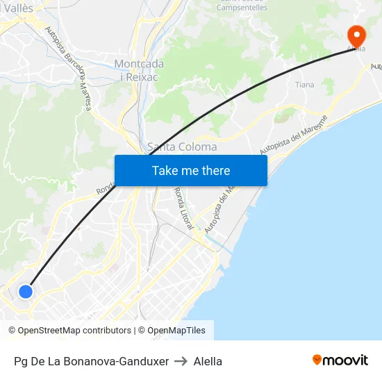 Pg De La Bonanova-Ganduxer to Alella map