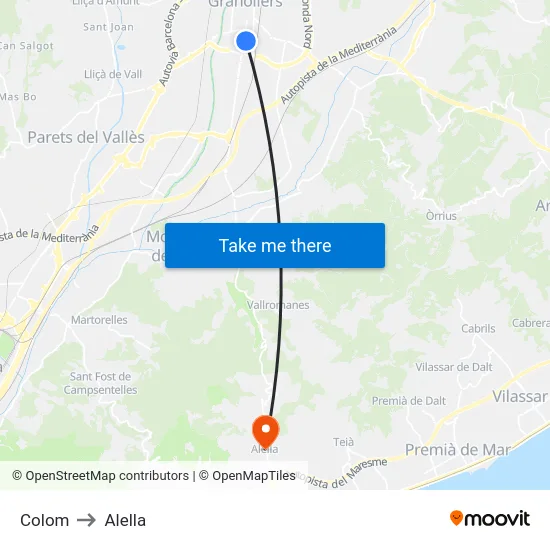 Colom to Alella map