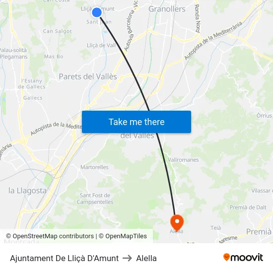 Ajuntament De Lliçà D'Amunt to Alella map