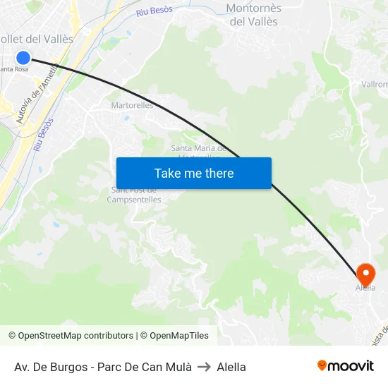 Av. De Burgos - Parc De Can Mulà to Alella map