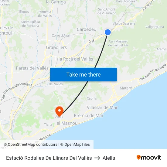 Estació Rodalies De Llinars Del Vallès to Alella map