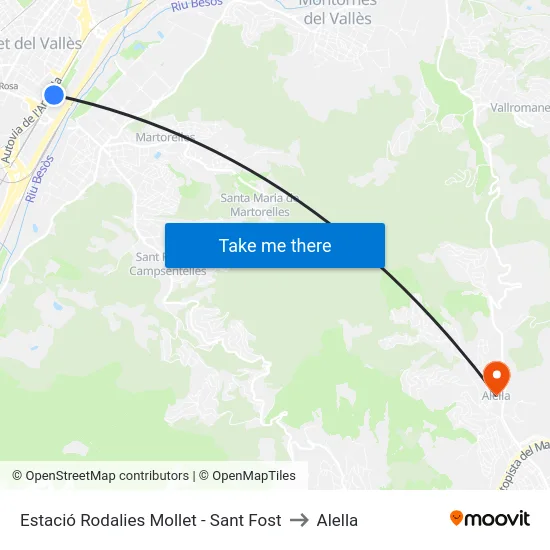 Estació Rodalies Mollet - Sant Fost to Alella map