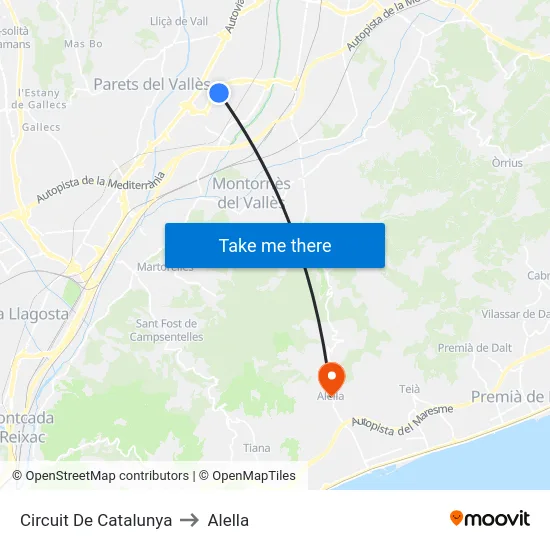 Circuit De Catalunya to Alella map