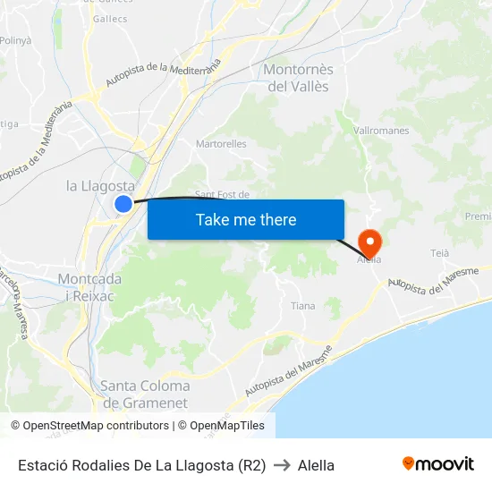 Estació Rodalies De La Llagosta (R2) to Alella map
