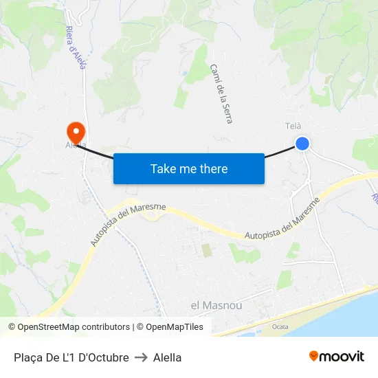 Plaça De L'1 D'Octubre to Alella map