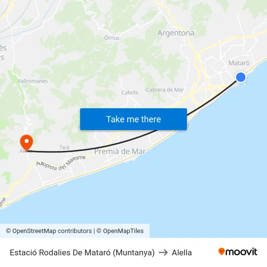 Estació Rodalies De Mataró (Muntanya) to Alella map