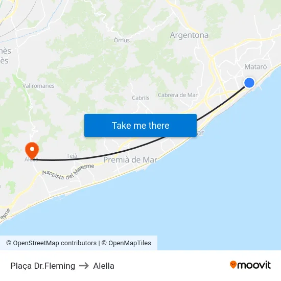 Plaça Dr.Fleming to Alella map
